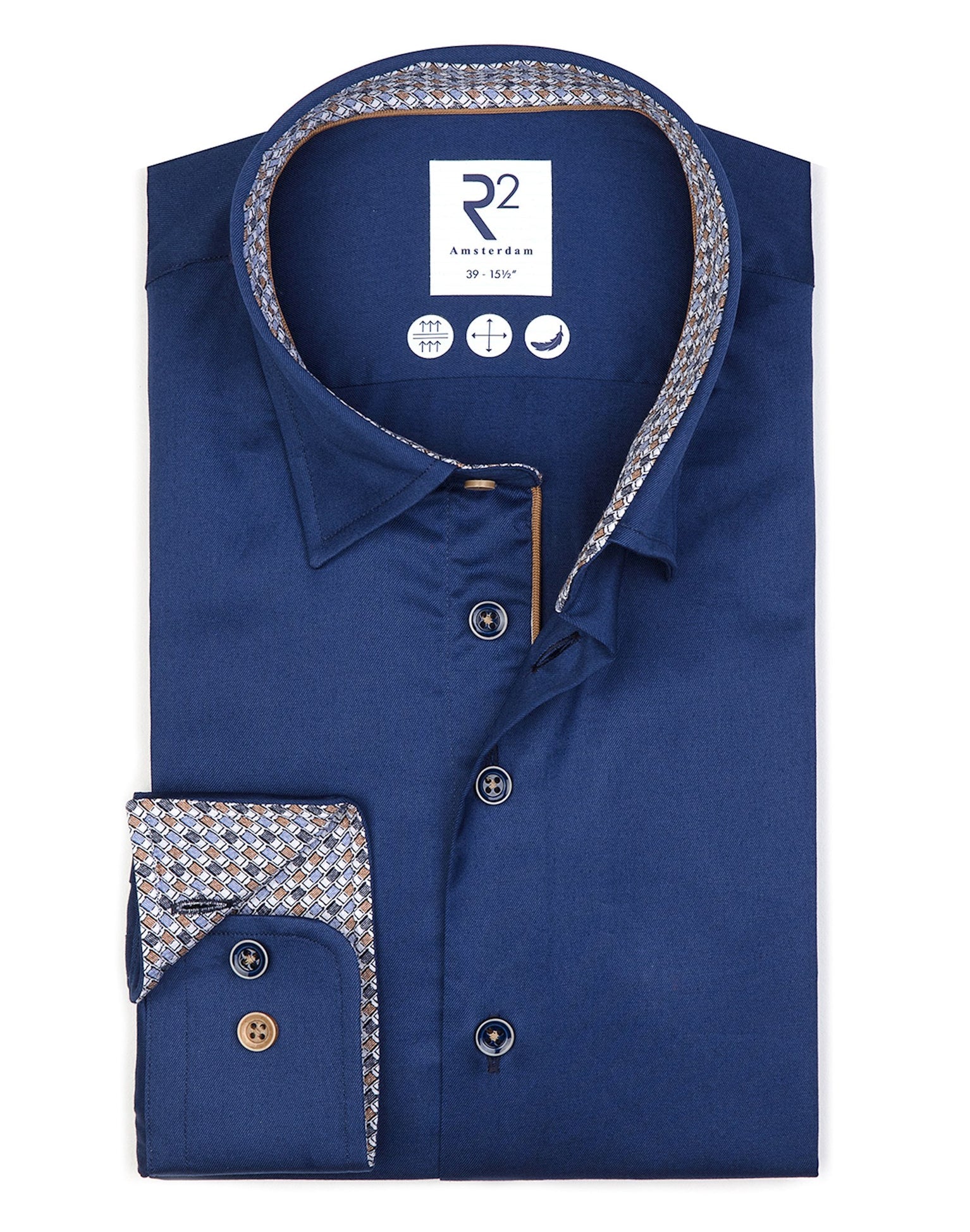 Brand Partner,R2 Amsterdam, R2 Amsterdam Dark Blue 2 Ply Cotton Shirt, Blue, Small-41-Tag39