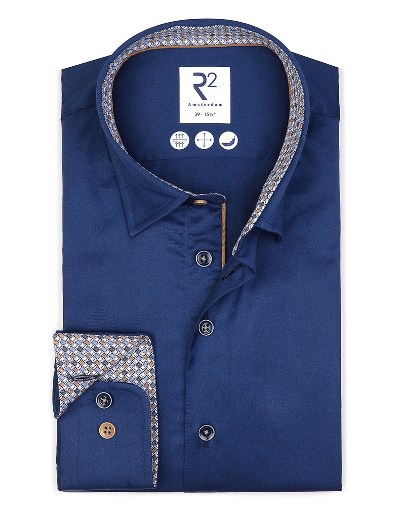 R2 Amsterdam Dark Blue 2 Ply Cotton Shirt