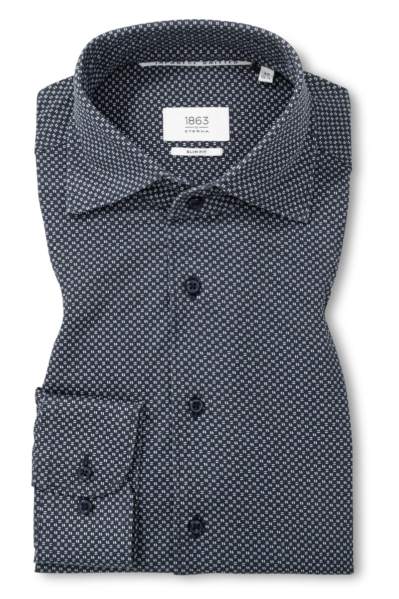 Wholesale,1863 by Eterna, 1863 by Eterna Grey Black Geo Japanese Knit Slim Fit Shirt, Black, Large-45-Tag16