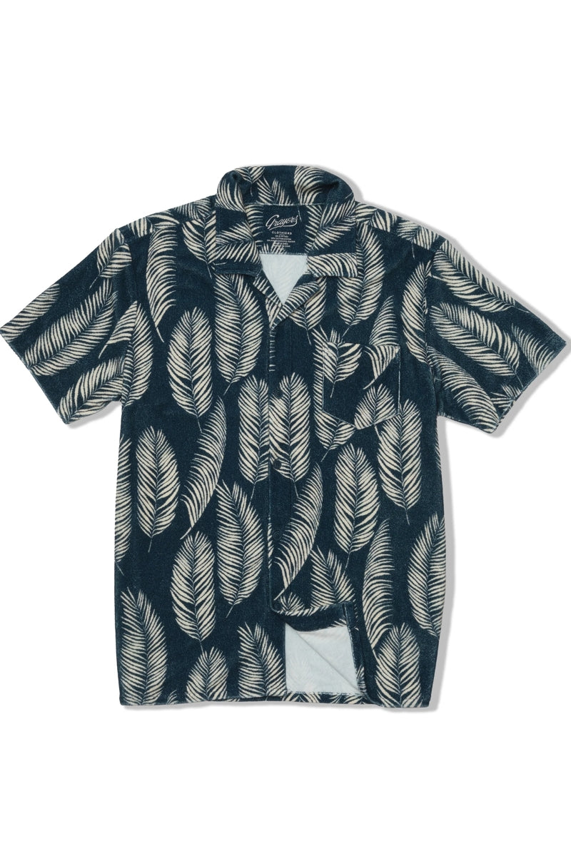 Faire,Grayers, Grayers Navy Leaf Print French Terry Shirt, Blue, Extra Large-50-TagXL