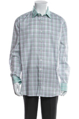 Etro Pastel Green Plaid Print Long Sleeve Dress Shirt