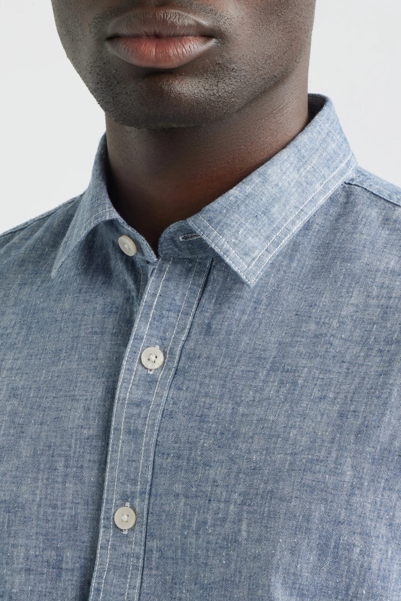Wholesale,James Campbell, James Campbell Navy Cotton/Linen Blend Shirt, Blue, Extra Extra Large-53-TagXXL