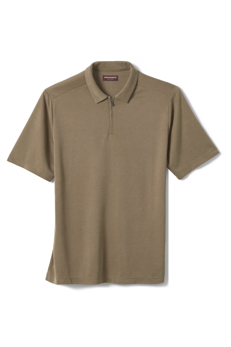 Johnston & Murphy Olive Vintage Birdseye Zip Polo