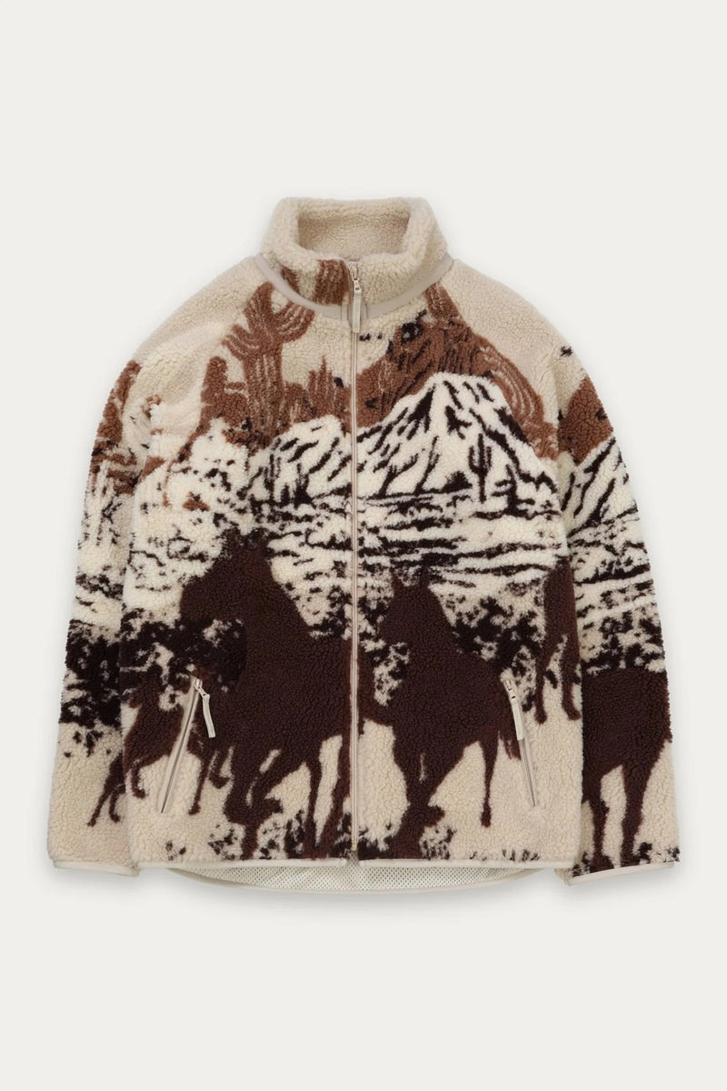 Wholesale,Kuwalla, Kuwalla Desert Stallion Printed Terry Sherpa Fleece Jacket, Cream, Small-44-TagS