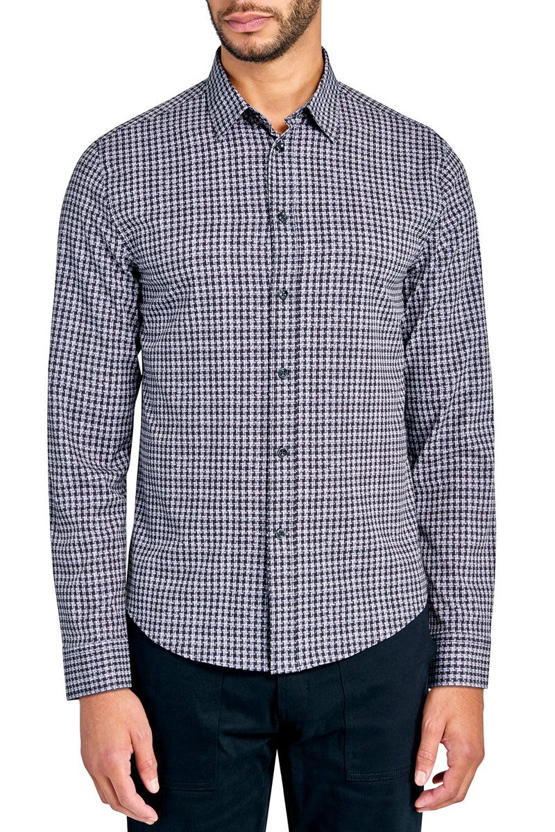 Faire,Brooklyn Brigade, Brooklyn Brigade Grey/Black Micro Check 4-way Stretch Shirt, Grey, Medium-41-TagM