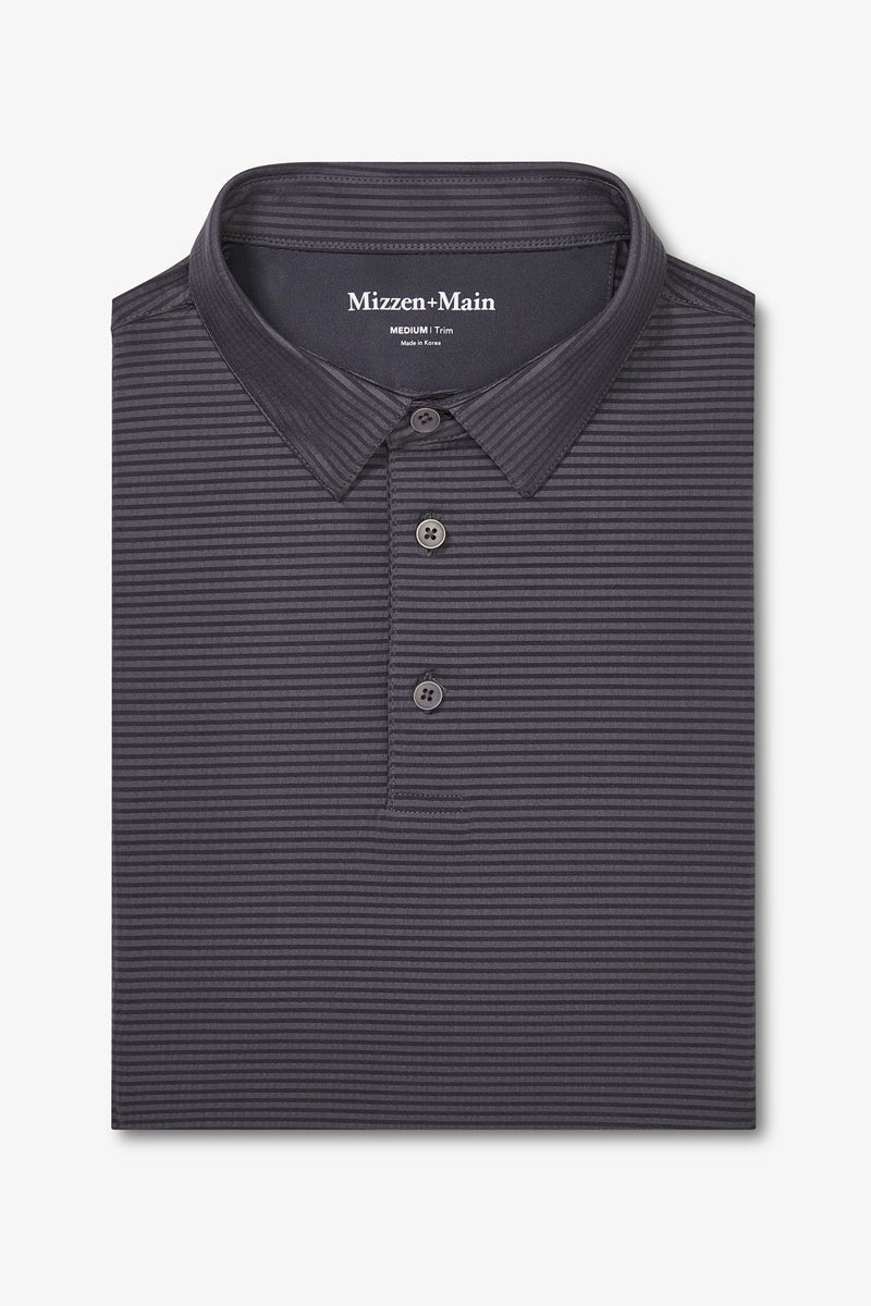 Wholesale,Mizzen + Main, Mizzen + Main Grey Seersucker Textured Knit Trim Fit Polo, Grey, Large-45-TagL