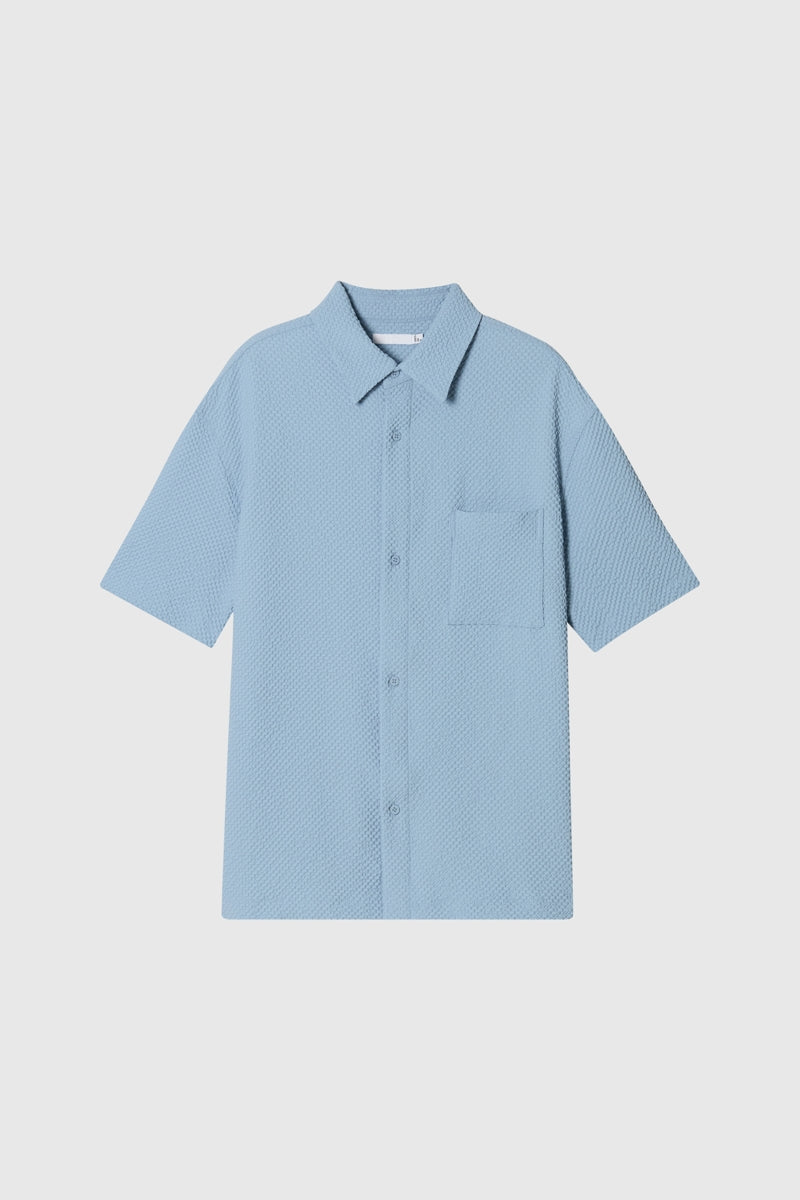 Direct From Brand,FYNE, FYNE Blue Seersucker Stretch Moisture Absorption Shirt, Blue, Medium-46-TagMLarge-48-TagLExtra Large-50-TagXL