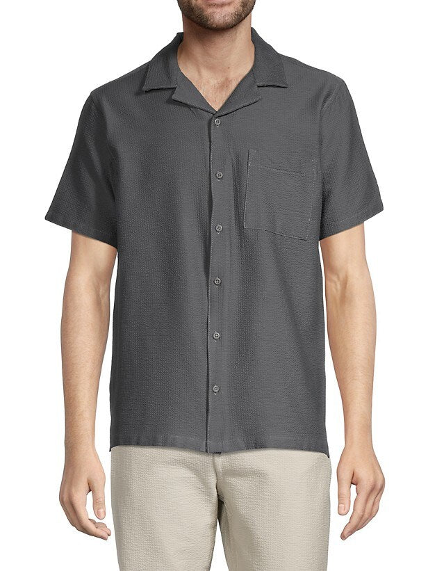 GILT,Onia, Onia Grey Seersucker Camp Collar Short Sleeve Button Up Shirt, Grey, Small-37-TagS