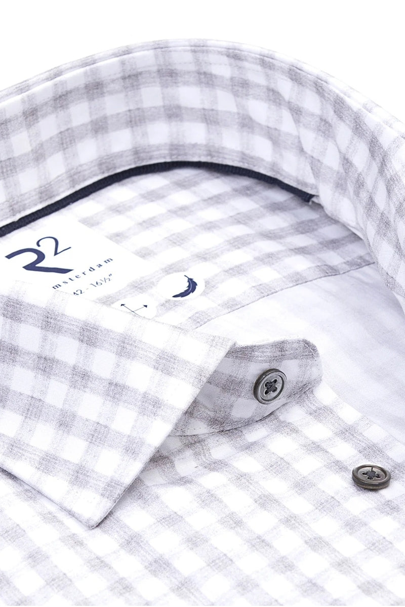 Direct From Brand,R2 Amsterdam, R2 Amsterdam Grey/White Checkered Poplin Shirt, Grey, Extra Extra Large-50-Tag44