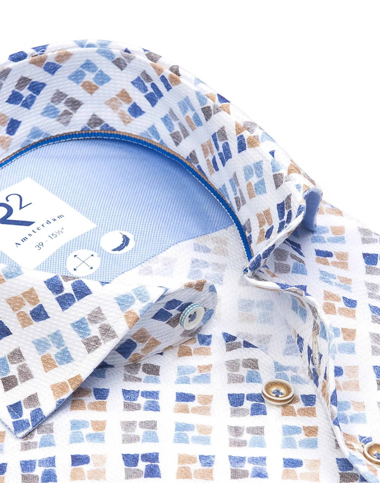 Direct From Brand,R2 Amsterdam, R2 Amsterdam White Cup Print Long Sleeve Button Up Shirt, White, Large-46-Tag42