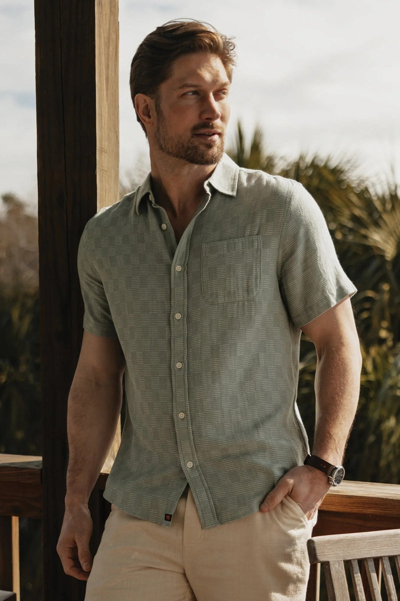 Wholesale,The Normal Brand, The Normal Brand Juniper Check Textured Shirt, Green, Small-41-TagS