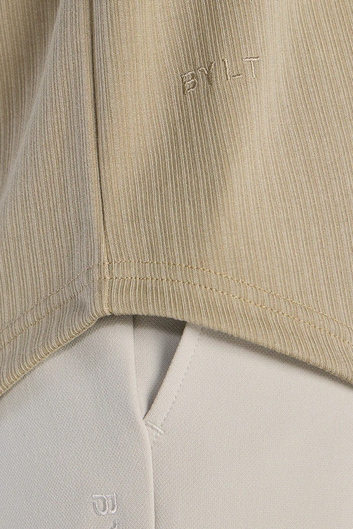 Wholesale,BYLT, BYLT Khaki Ribbed Drop-cut Open V Polo, Tan, Small-40-TagSLarge-45-TagLExtra Large-48-TagXL