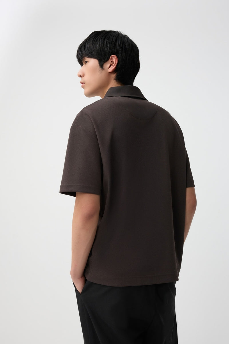 Direct From Brand,FYNE, FYNE Dark Brown Moisture-wicking Ribbed collar Polo, Brown, Large-46-TagLExtra Large-48-TagXLMedium-44-TagM