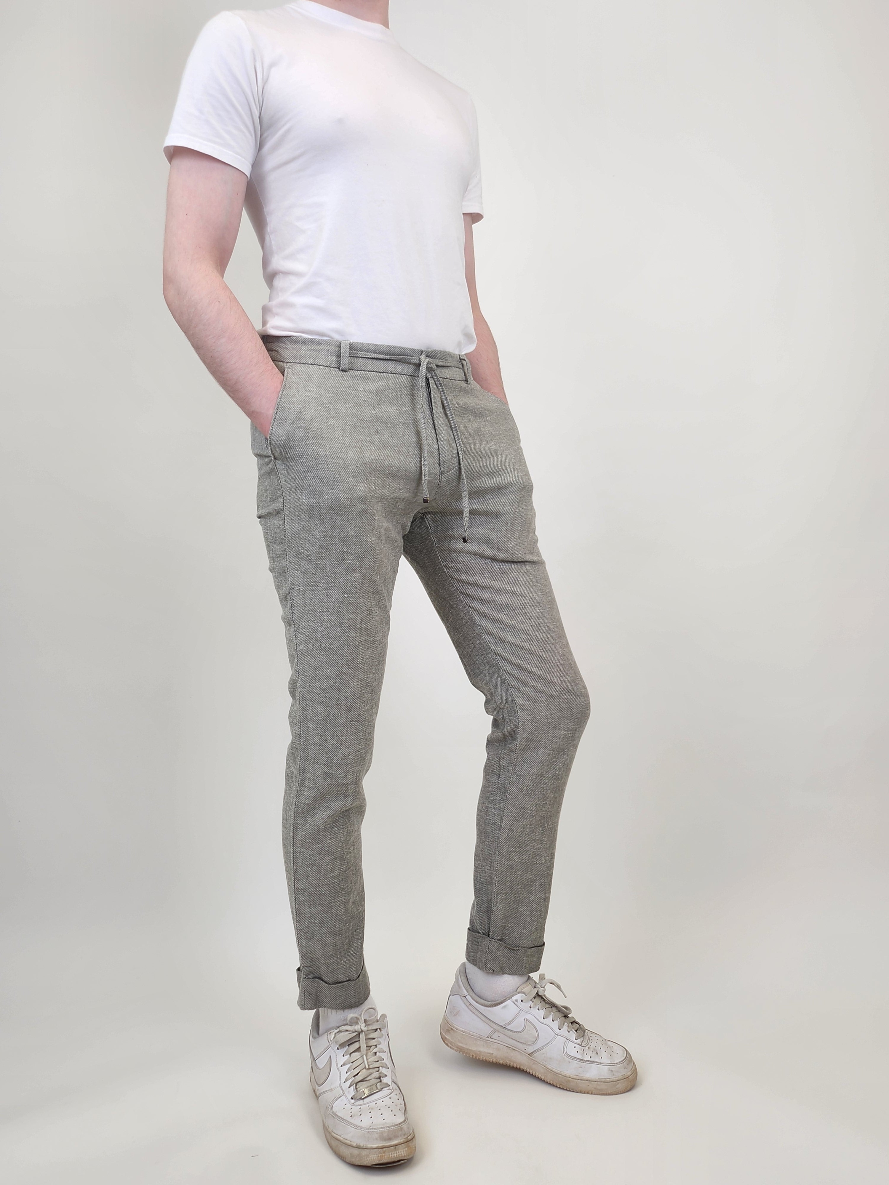 Wholesale,Suit Sartoria, Suit Sartoria Light Green Textured Linen Blend Slim Fit Drawstring Pants, Green, 32W-30L-Tag42