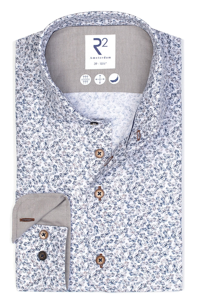 Direct From Brand,R2 Amsterdam, R2 Amsterdam Blue Motorcycle Print Cotton Shirt, Blue, Small-41-Tag39