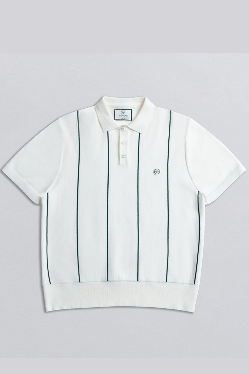 Wholesale,Champlain, Champlain White/Green Vertical Stripe Knit Polo, White, Large-44-TagLSmall-40-TagSExtra Large-46-TagXLExtra Extra Large-48-TagXXLMedium-42-TagM