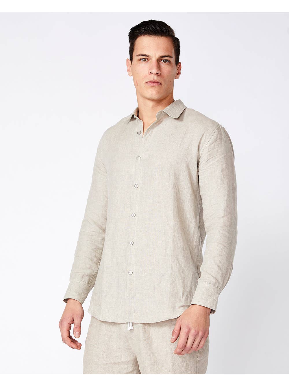 Faire,Merlino Street, Merlino Street Beige Linen Long Sleeve Shirt, Tan, Large-45-TagL