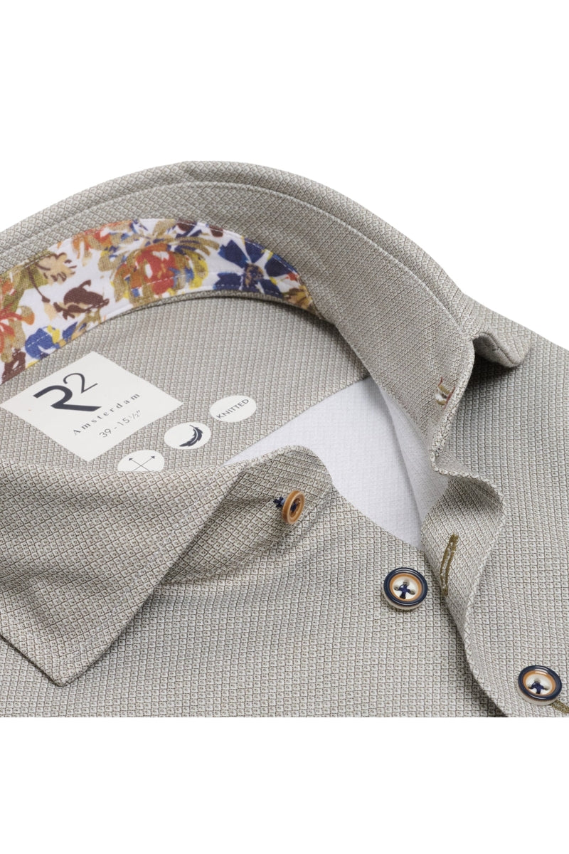 Direct From Brand,R2 Amsterdam, R2 Amsterdam Green Piqué Knitted Shirt with Floral Print Contrast, Green, Large-46-Tag42