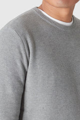 True Classic Heather Grey Pique Crew Sweater