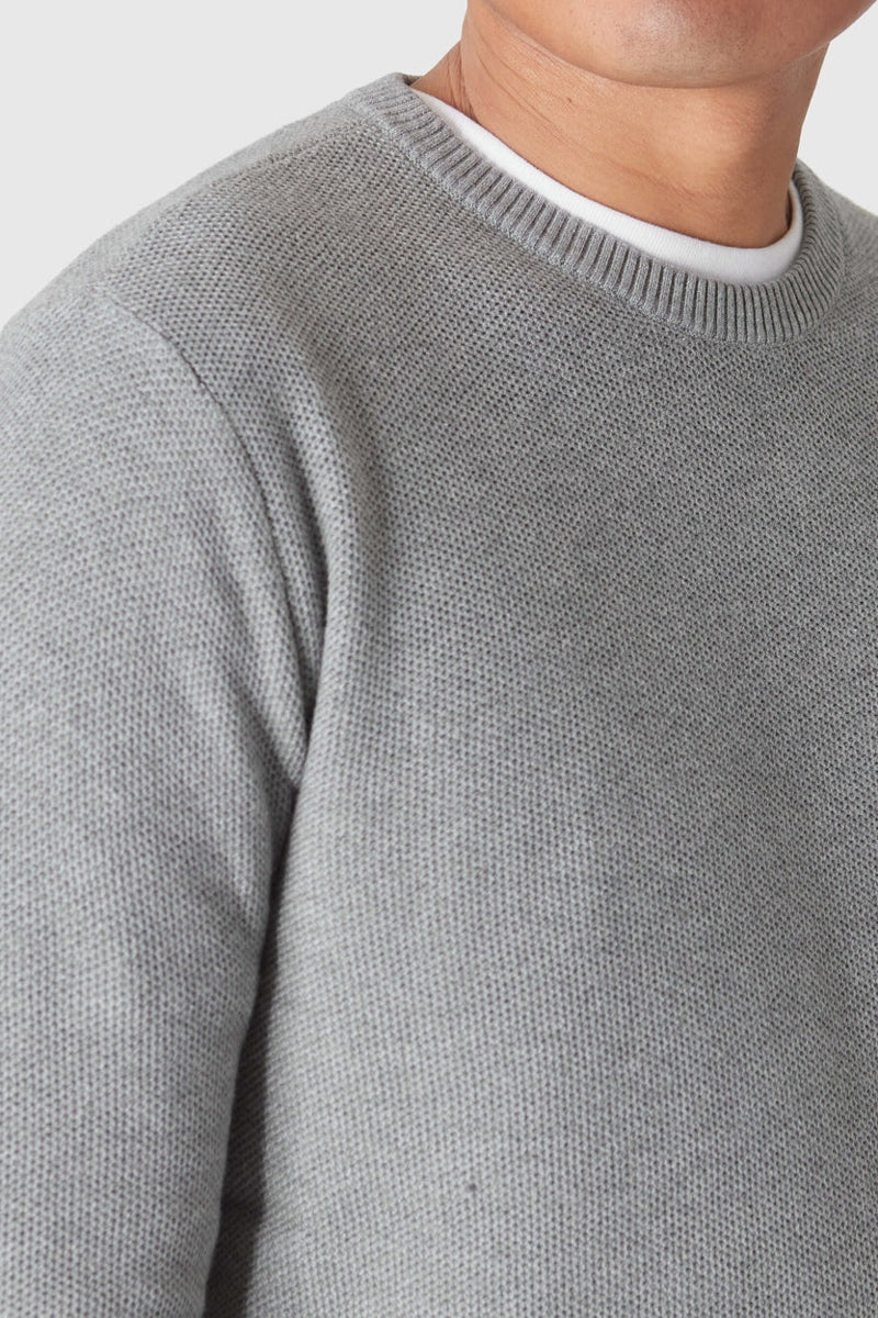 Faire,True Classic, True Classic Heather Grey Pique Crew Sweater, Grey, Large-40-TagL