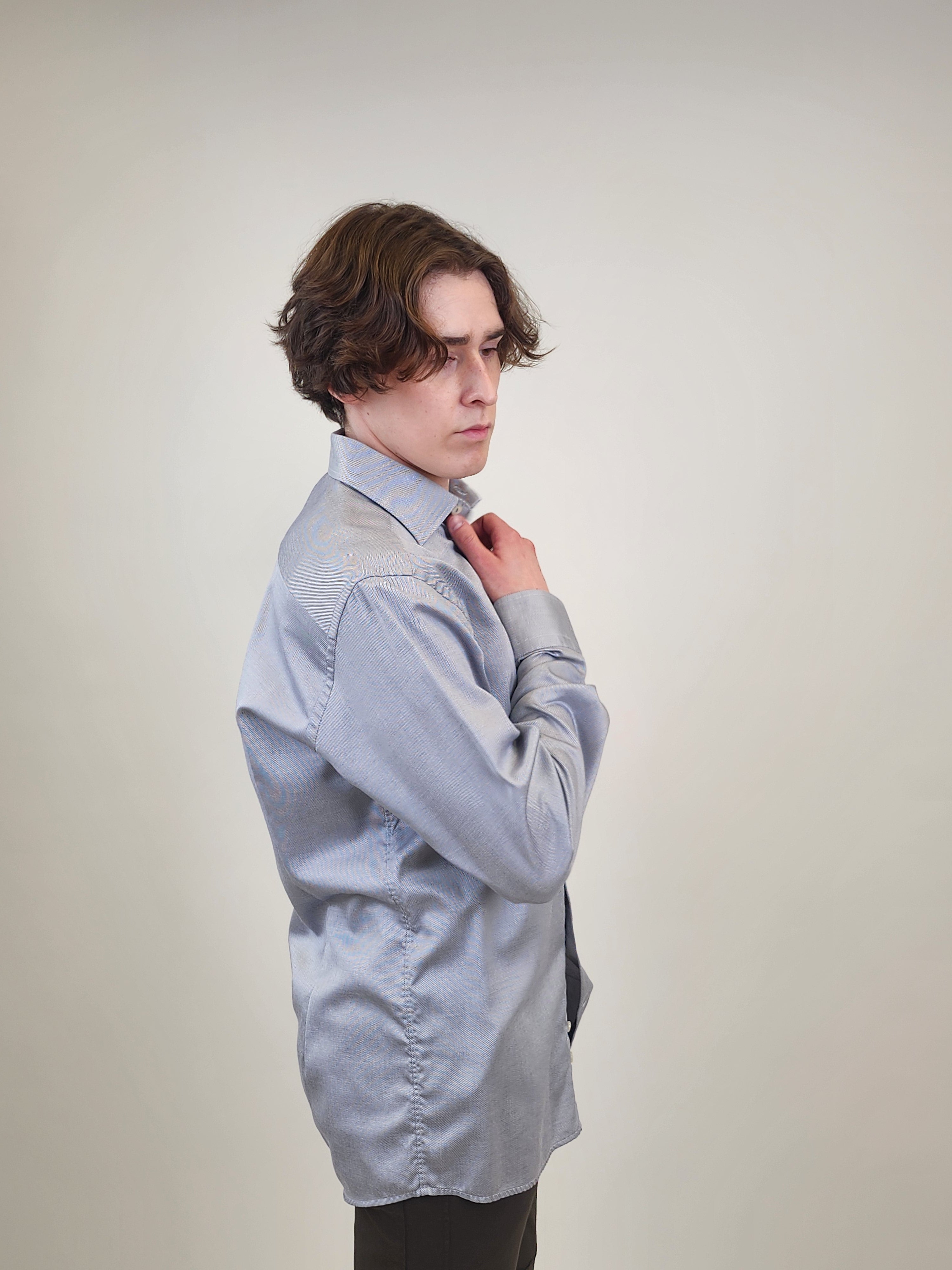 The RealReal,Eton, Eton Light Grey Jaquard Button Up Shirt, , 