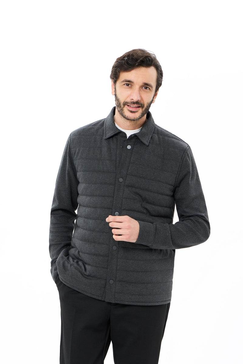 Wholesale,Luchiano Visconti, Luchiano Visconti Charcoal Quilted Jersey Knit Shacket, Grey, Extra Large-50-TagXL