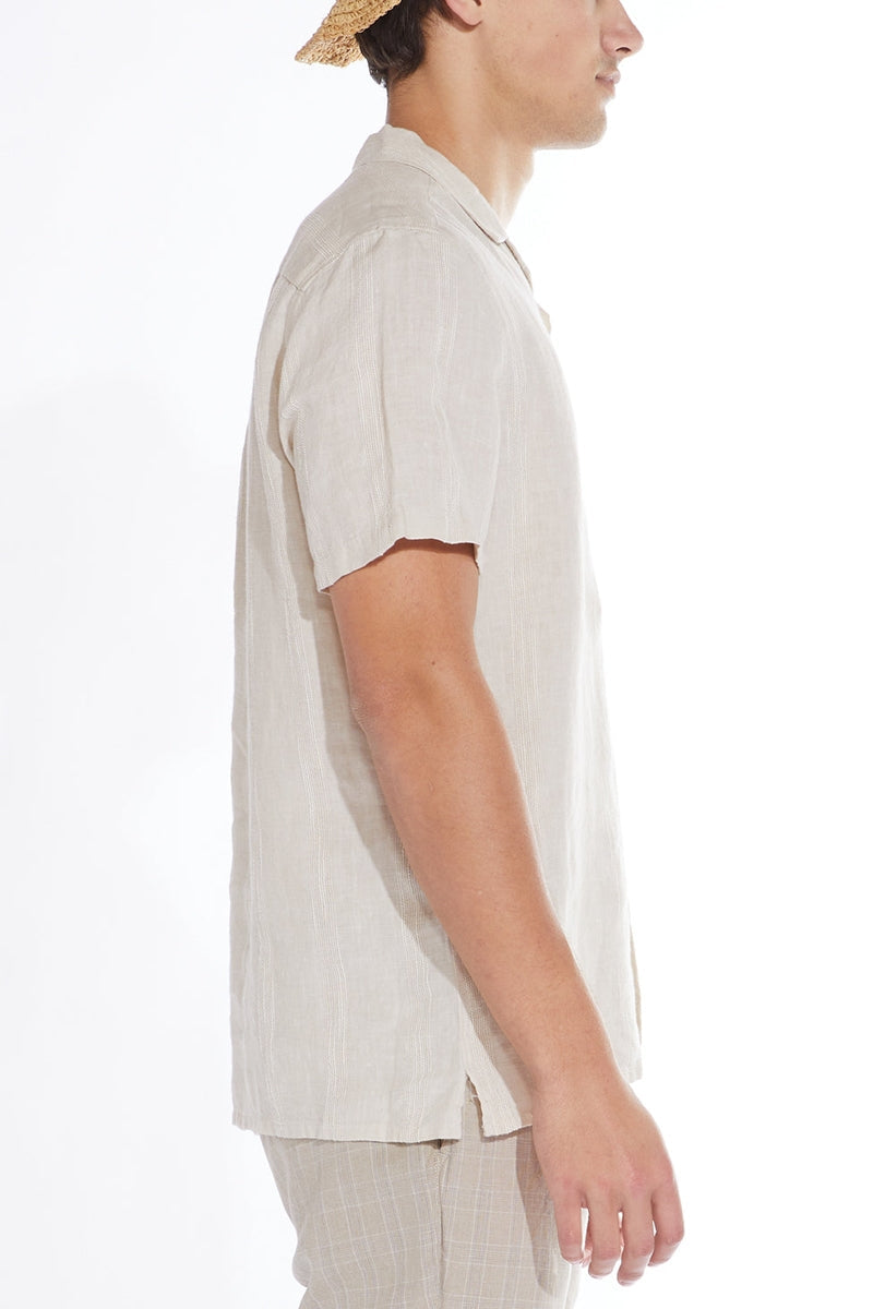 Wholesale,Civil Clothing, Civil Society Beige Linen Blend Shirt with Contrast Slub Stripes, Tan, Medium-43-TagM