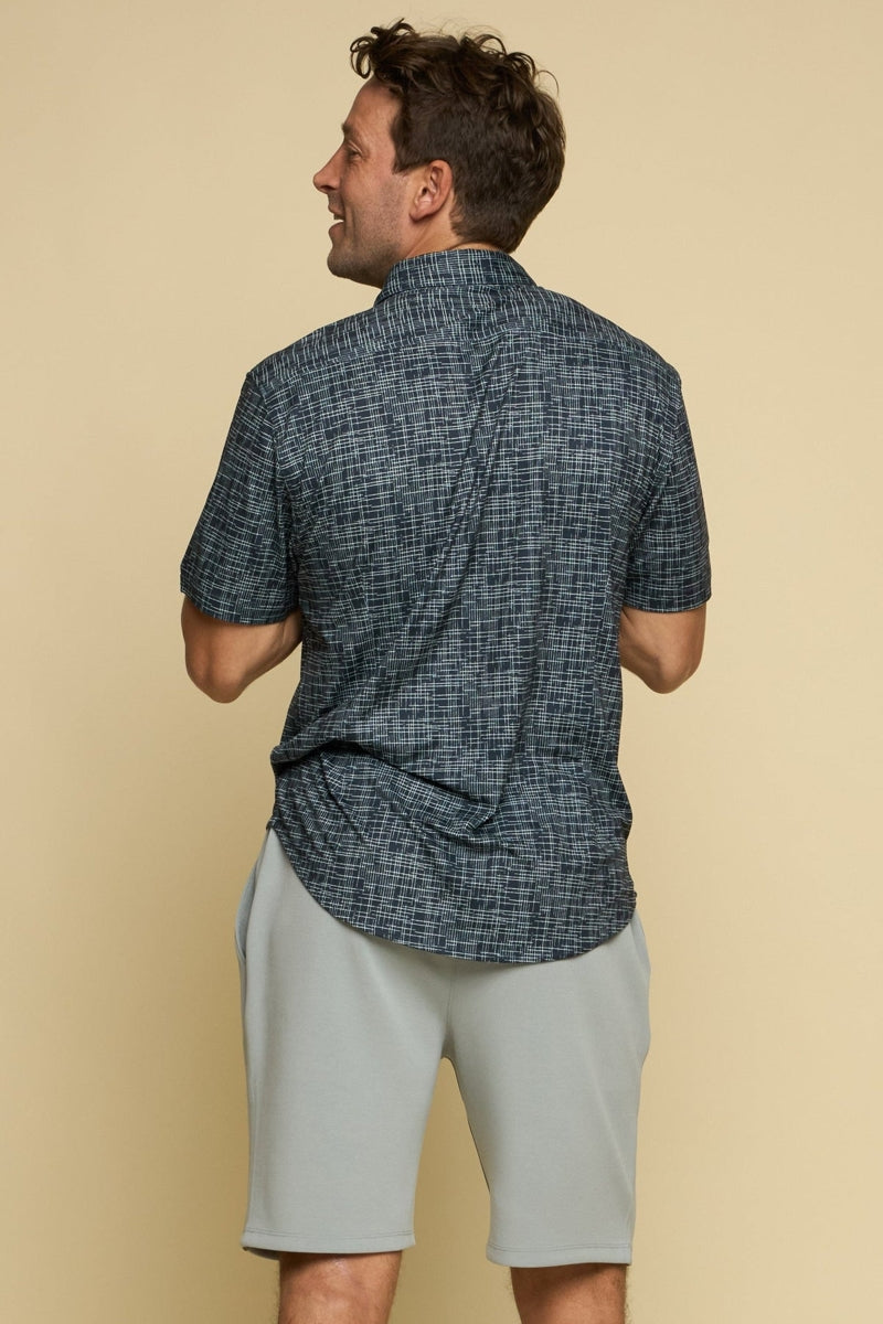 Wholesale,Fundamental Coast, Fundamental Coast Indigo Crosshatch Print Shirt, Blue, Large-45-TagL