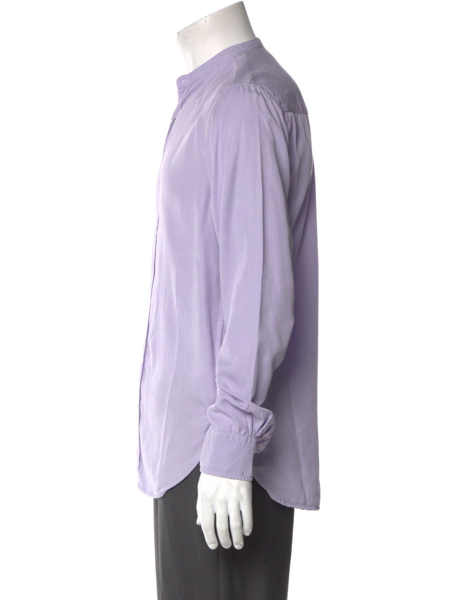 RealReal,Officine Generale, Officine Generale Purple Mandarin Collar Long Sleeve Shirt, Purple, Small-38-TagS