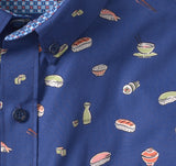 Johnston & Murphy Navy Sushi Print Cotton Short Sleeve Shirt with Contrast Facing
