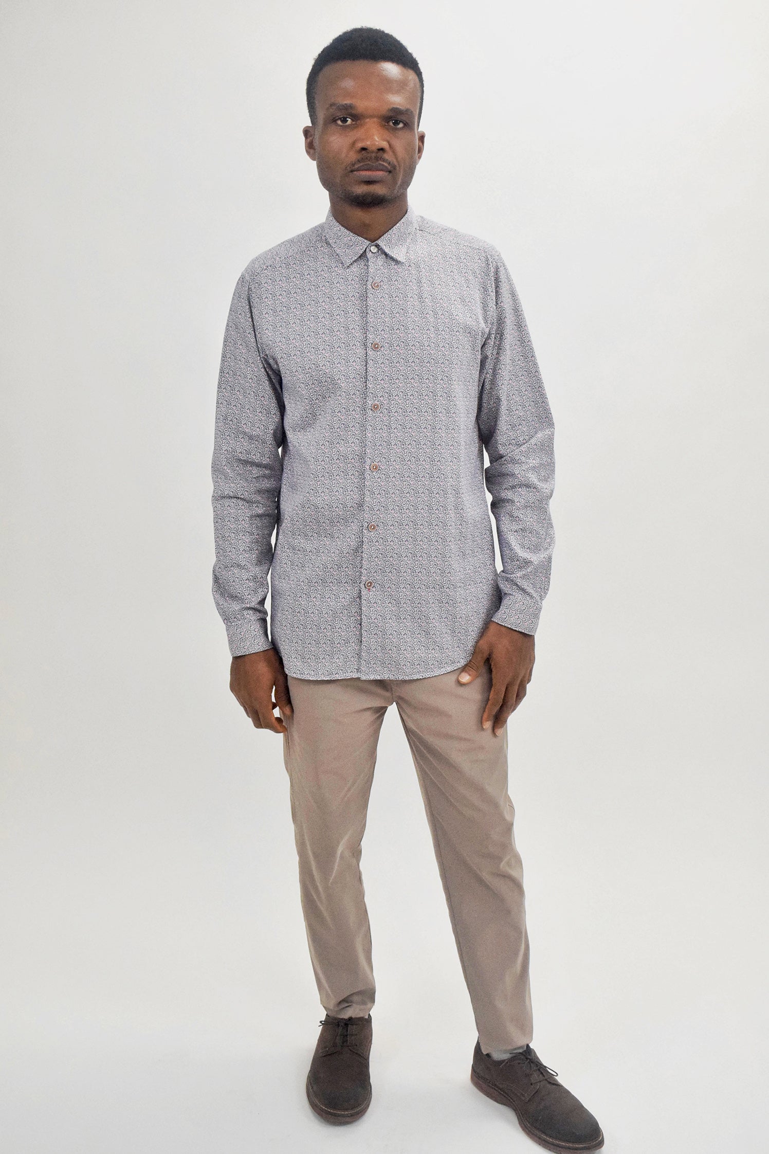 The RealReal,Ted Baker, Ted Baker Grey & Pink Mini Abstract Fan Print Button Up Shirt, Grey, Medium-42-TagM