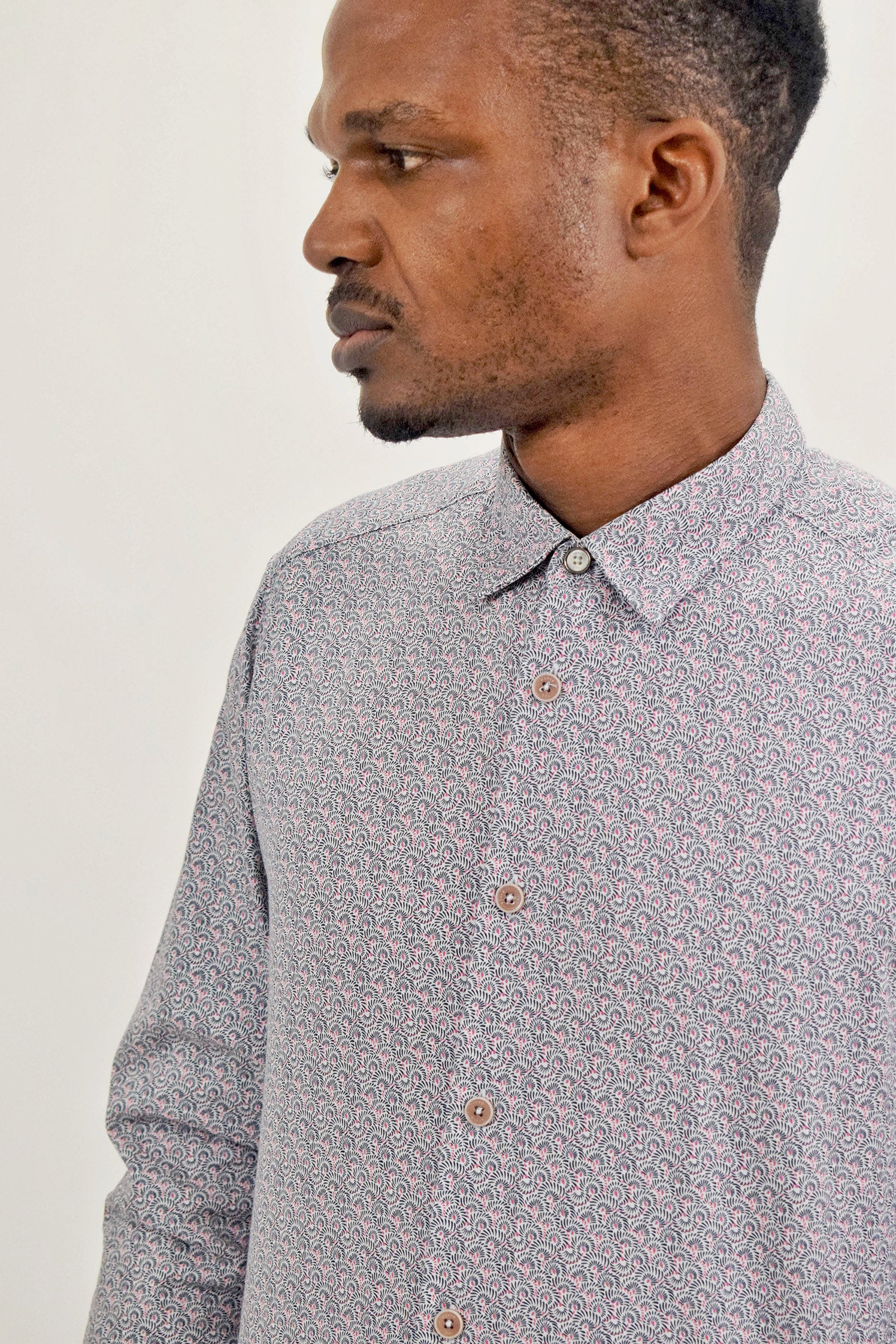The RealReal,Ted Baker, Ted Baker Grey & Pink Mini Abstract Fan Print Button Up Shirt, Grey, Medium-42-TagM