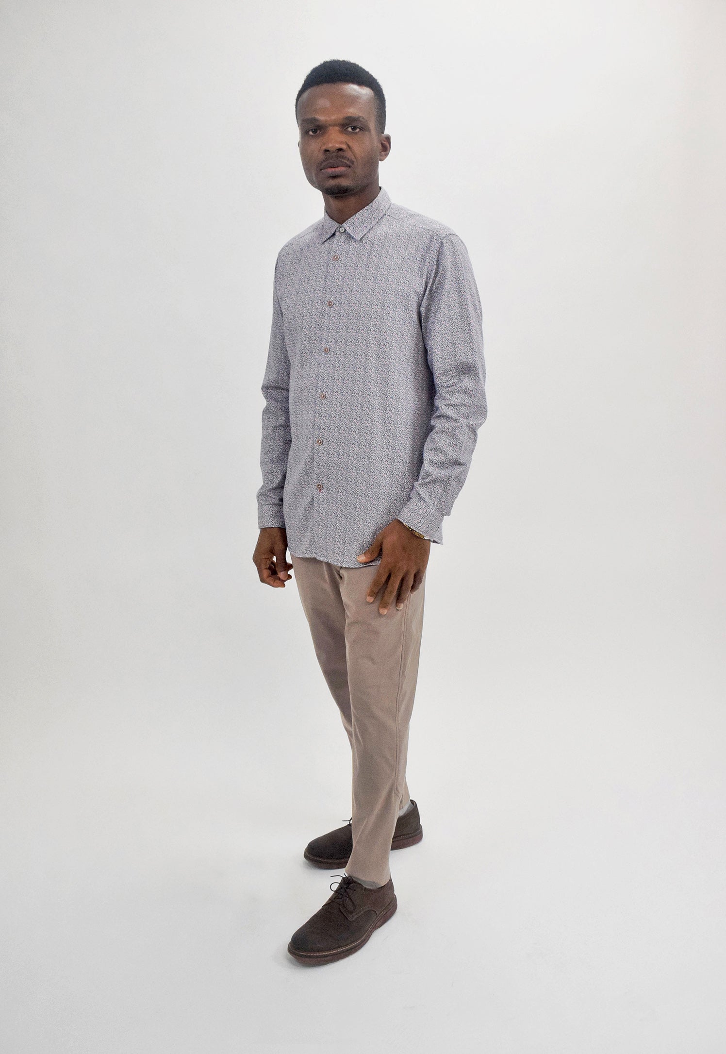 The RealReal,Ted Baker, Ted Baker Grey & Pink Mini Abstract Fan Print Button Up Shirt, Grey, Medium-42-TagM