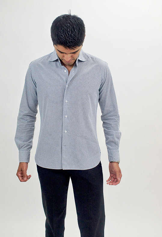 The RealReal,Beau Brummel, Beau Brummel Blue Geo Circle Print Slim Fit Button Up Shirt, Blue, Medium-42-TagM