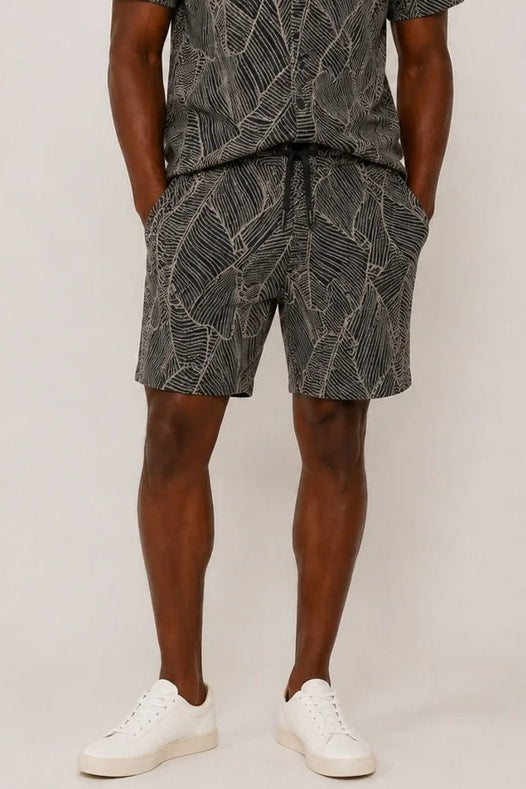 Wholesale,SUNSET X VINE, SUNSET X VINE Black Knit Textured Printed Shorts, Black, 36W-6L-TagXL