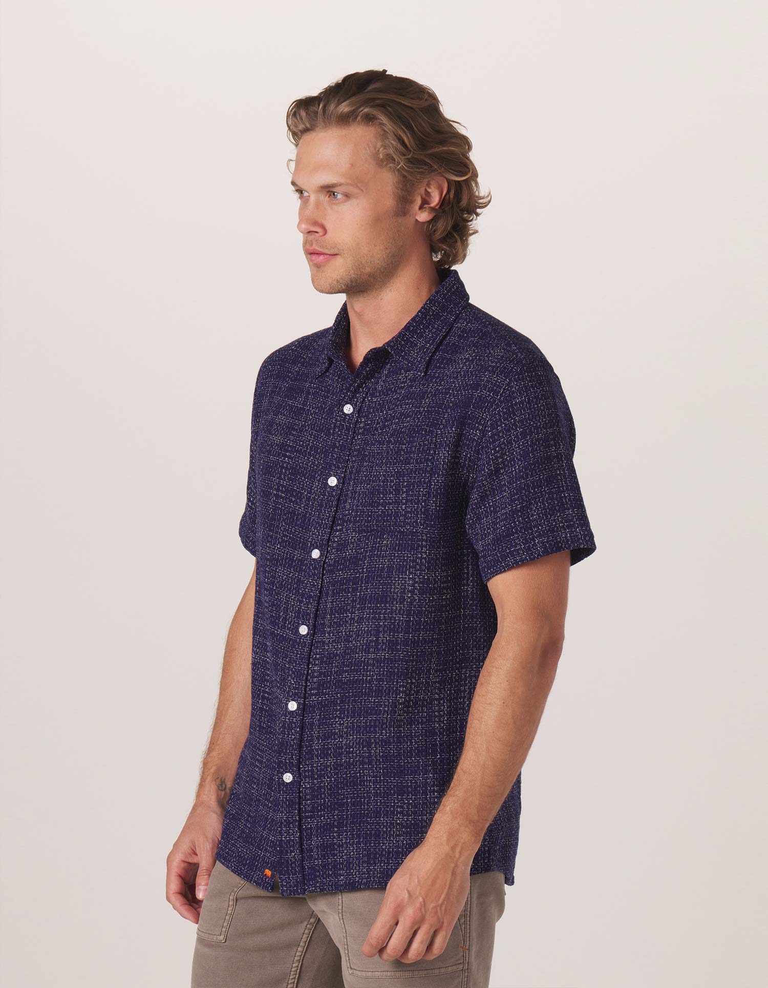 Wholesale,The Normal Brand, The Normal Brand Navy Woven Freshwater Short Sleeve Button Up Shirt, Blue, Small-41-TagSMedium-44-TagMLarge-46-TagLExtra Large-49-TagXLExtra Extra Large-54-TagXXL