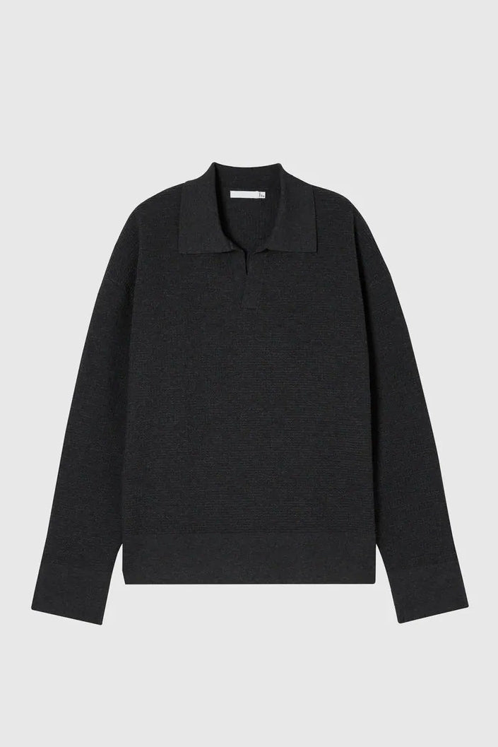 Direct From Brand,FYNE, FYNE Dark Grey Waffle Knit V-neck Sweater Polo, Grey, Medium-45-TagM