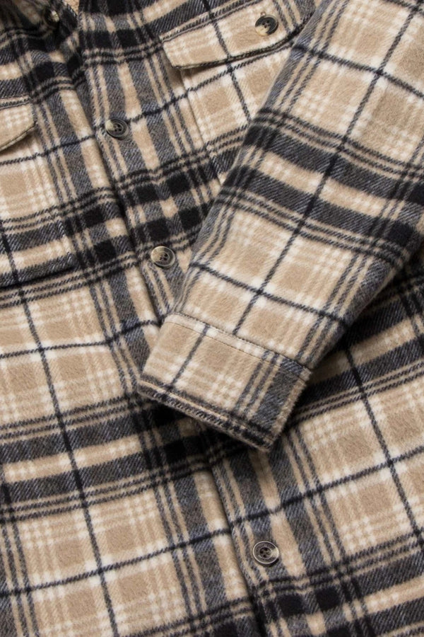 Surfside Supply Tan/Black Brushed Plaid Sherpa Lined Shacket