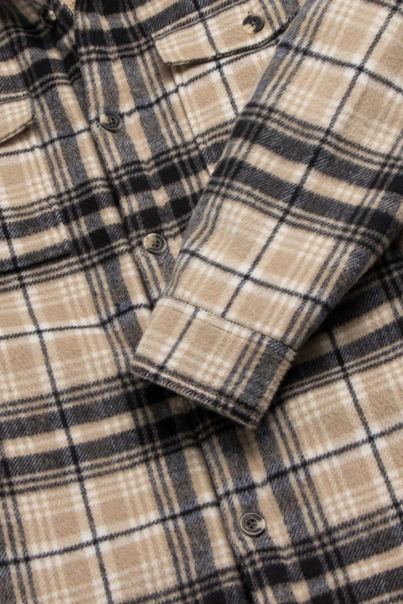 Wholesale,Surfside Supply, Surfside Supply Tan/Black Brushed Plaid Sherpa Lined Shacket, Tan, Large-46-TagL