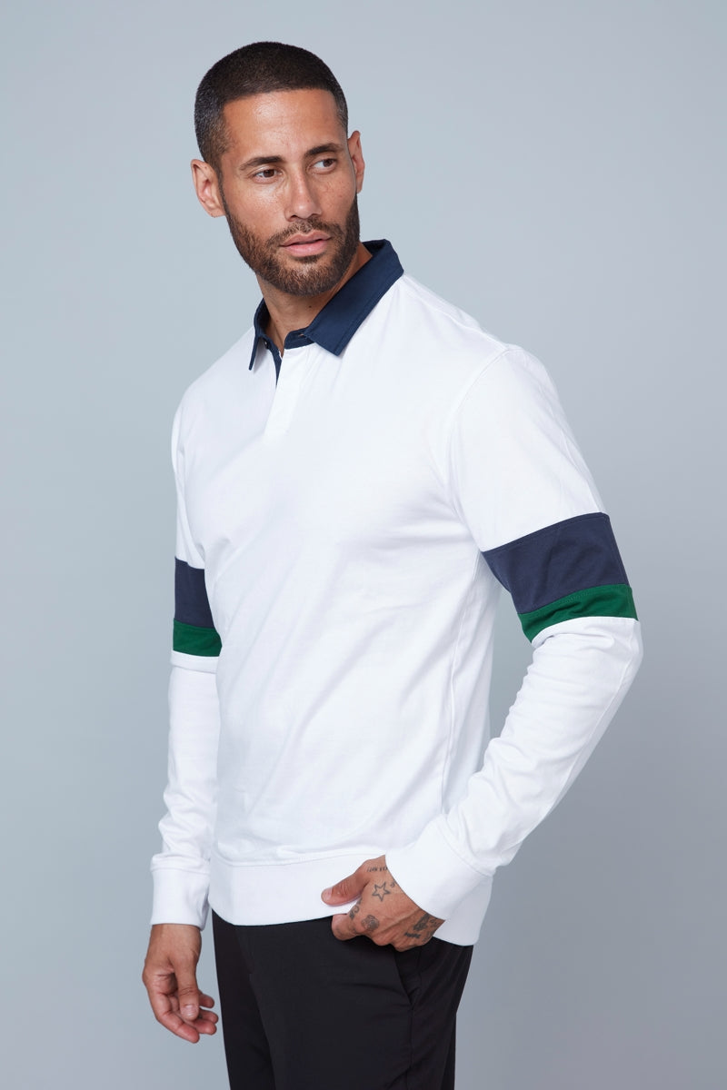 Wholesale,HEDGE, HEDGE White Knit Polo with Navy Contrast, White, Medium-42-TagM