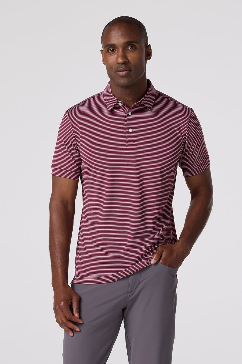 Wholesale,Mizzen + Main, Mizzen + Main Maroon Stripe Performance Trim Fit Polo, Red, Medium-42-TagMLarge-45-TagLExtra Large-48-TagXLSmall-40-TagS