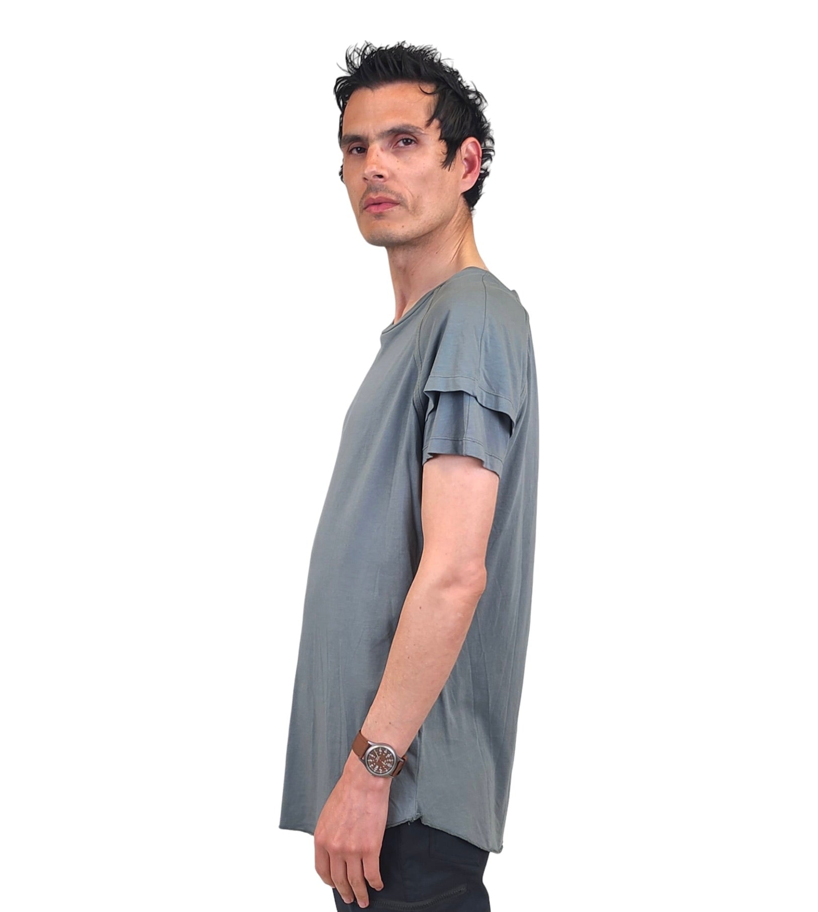 Wholesale,Reese De Luca, Reese De Luca Grey Double Sleeve T-Shirt, Grey, Medium-42-TagM