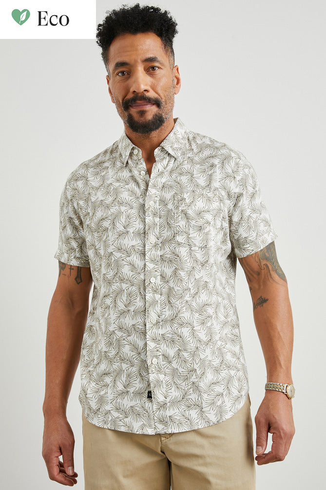 Wholesale,Rails, Rails White/Green Palm Leaf Print Short Sleeve Shirt, Green, Small-42-TagS