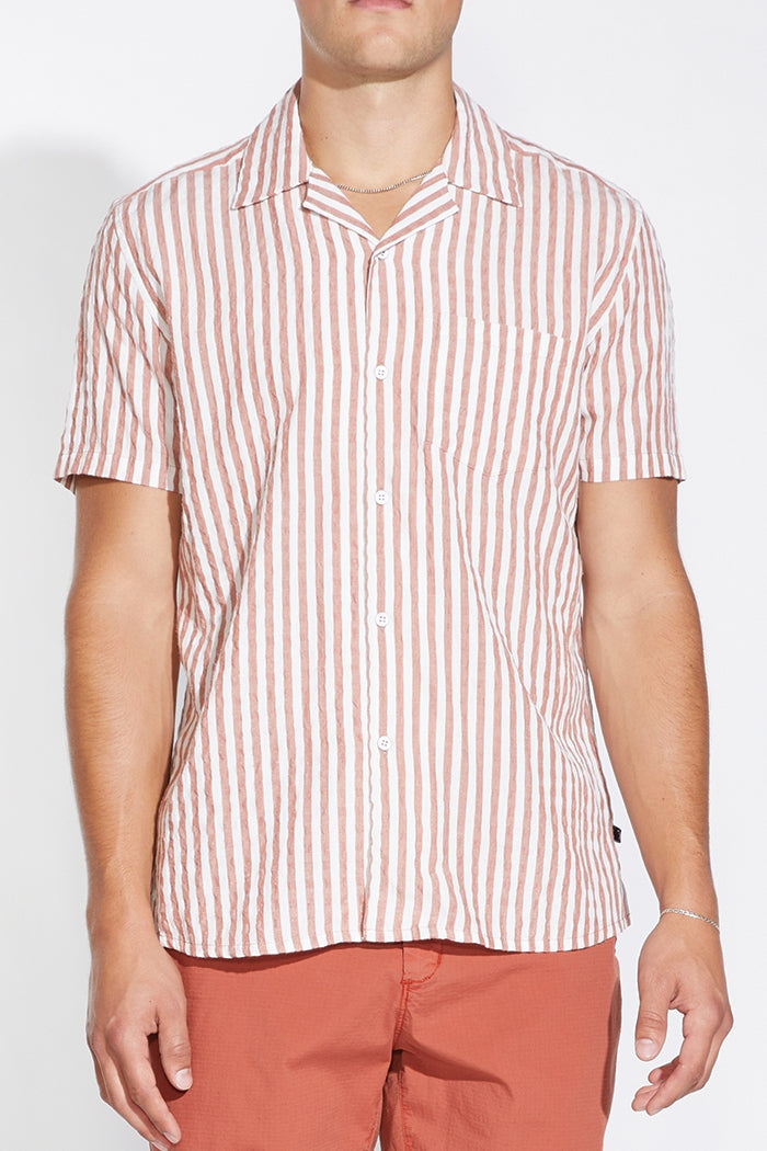 Wholesale,Civil Society, Civil Society Rust/White Striped Shirt, Brown, Small-42-TagSMedium-44-TagMLarge-46-TagLExtra Large-48-TagXLExtra Extra Large-50-TagXXL
