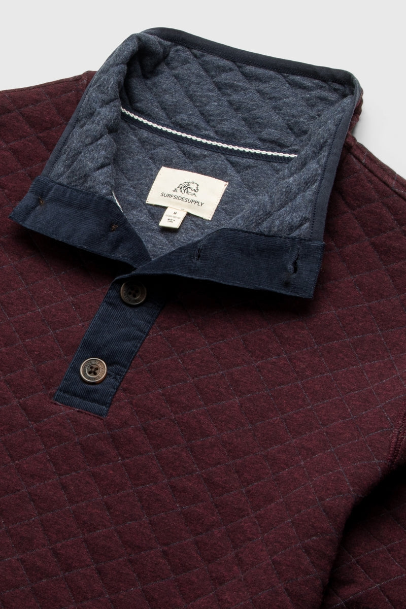 Wholesale,Surfside Supply, Surfside Supply Maroon Heather Bicolor Quilted Fleece Mock Pullover, Red, Large-45-TagL