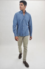 Canali Blue Small Plaid Print Long Sleeve Button Up Shirt