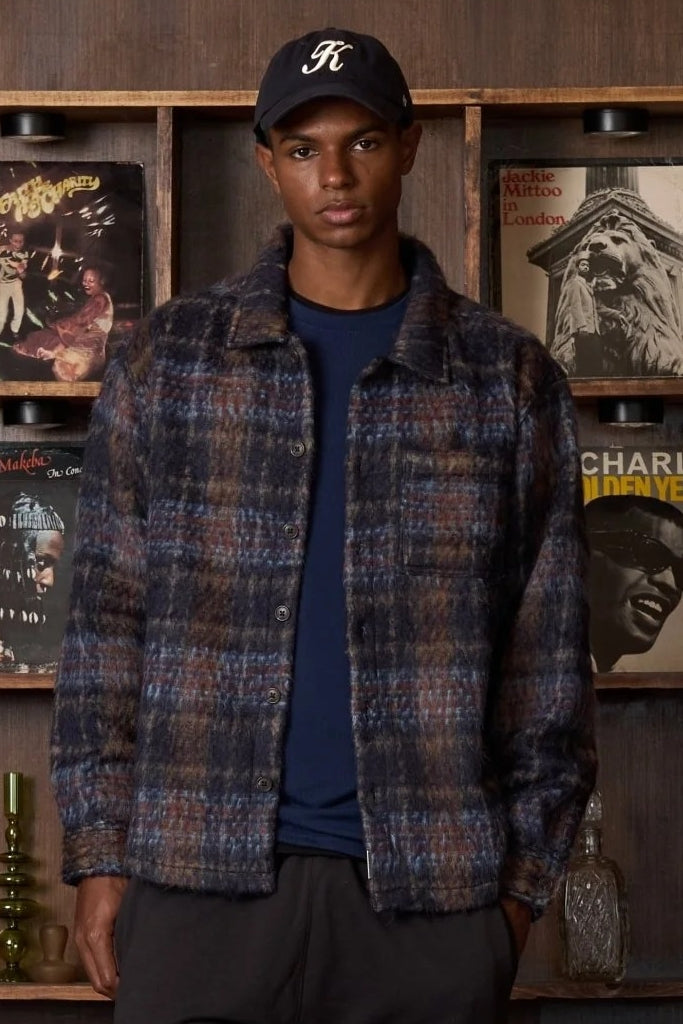 Wholesale,Kuwalla, Kuwalla Navy/Brown Plaid Soft Faux Mohair Shacket, Blue, Large-48-TagL