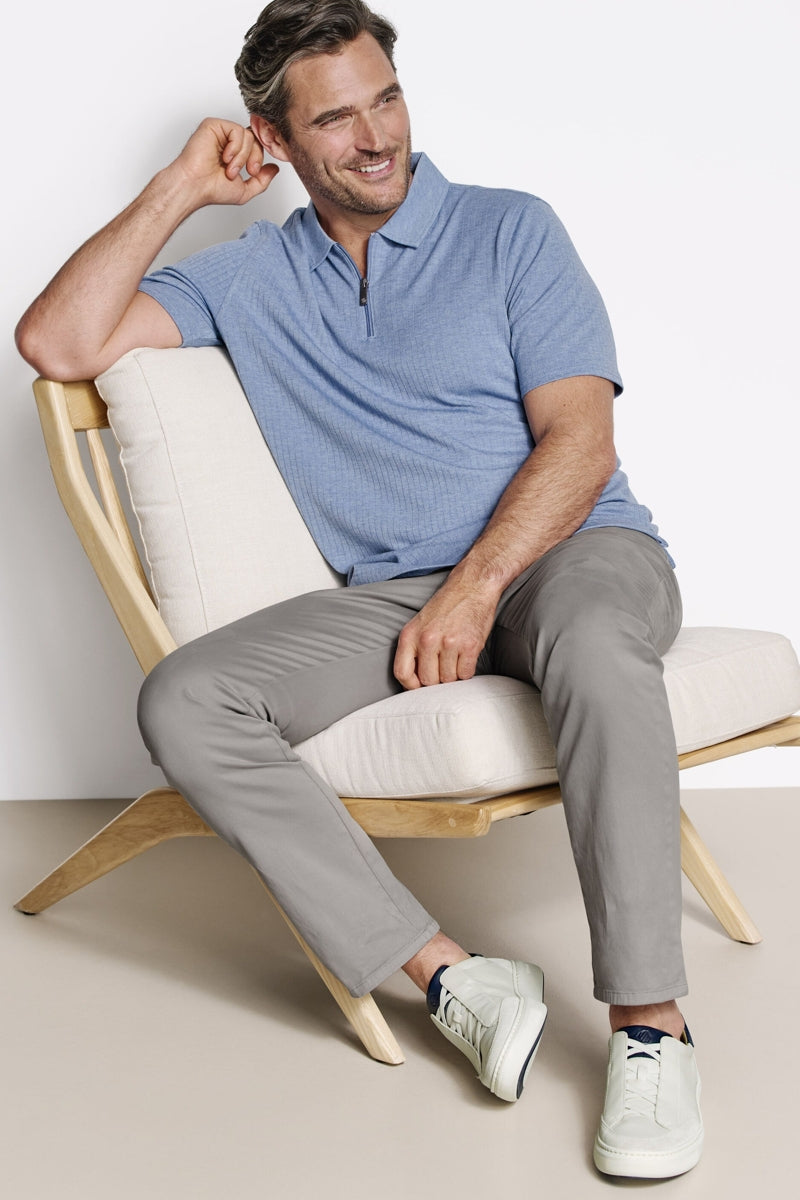 Wholesale,Johnston & Murphy, Johnston & Murphy Blue Ribbed Qtr Zip Polo, Blue, Extra Large-50-TagXL