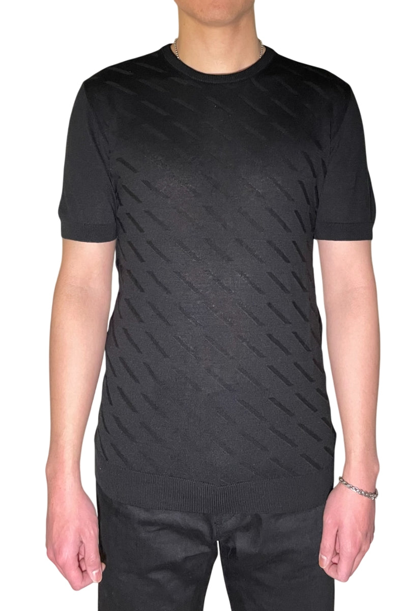 Wholesale,Mizumi, Mizumi Black Textured Knit Crewneck Tee, Black, Small-40-TagSMedium-42-TagMLarge-44-TagLExtra Large-46-TagXLExtra Large-47-TagXXL