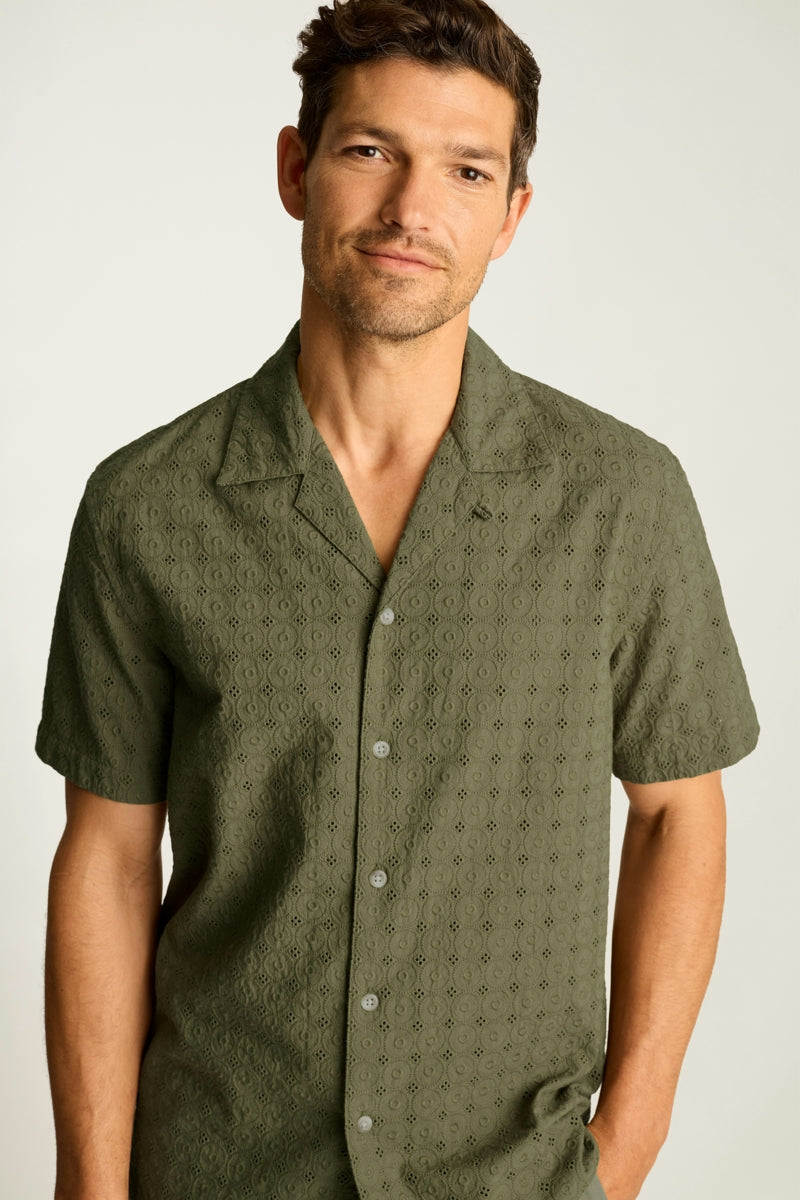 Wholesale,Bonobos, Bonobos Olive Green Circle Embroidered Eyelet Shirt, Green, Small-42-TagSMedium-45-TagMLarge-48-TagLExtra Large-50-TagXL